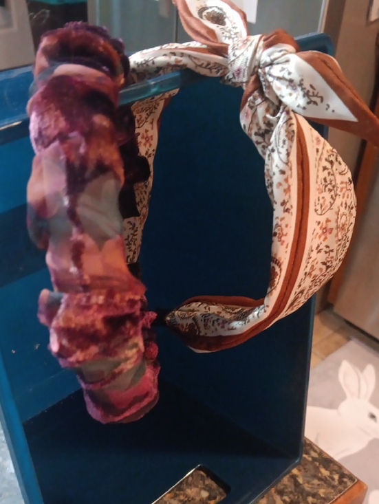 ??? Accessories - Velvet Ruched & Paisley Knot Headband Duo - Pink & Cream
